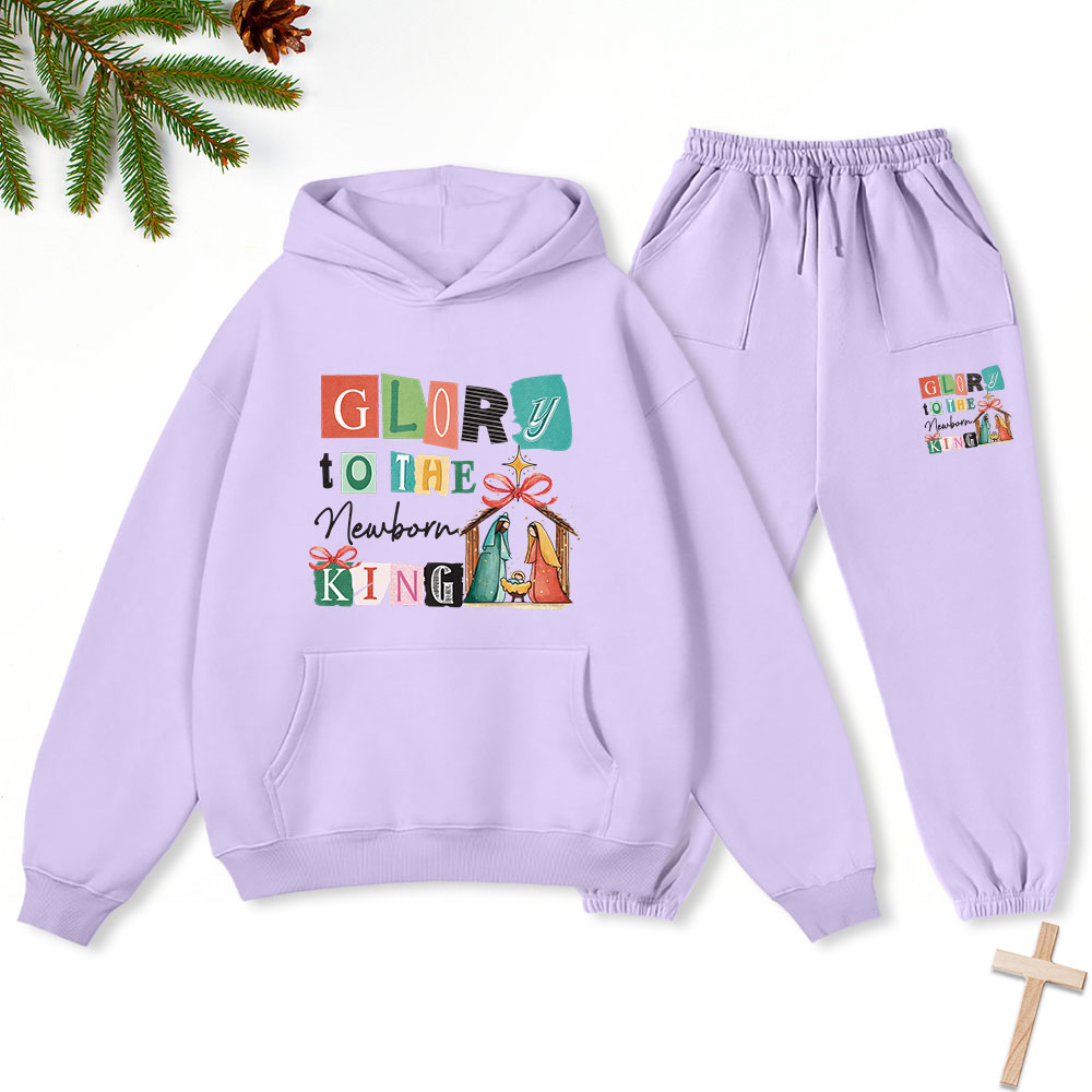 Glory To The New Born King Christmas Christian Fleece Hoodie Set