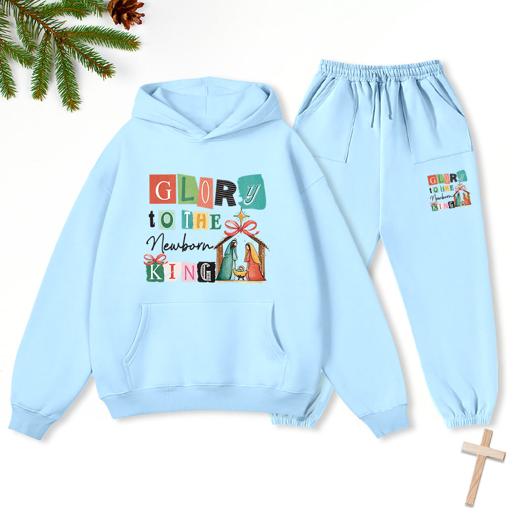Glory To The New Born King Christmas Christian Fleece Hoodie Set