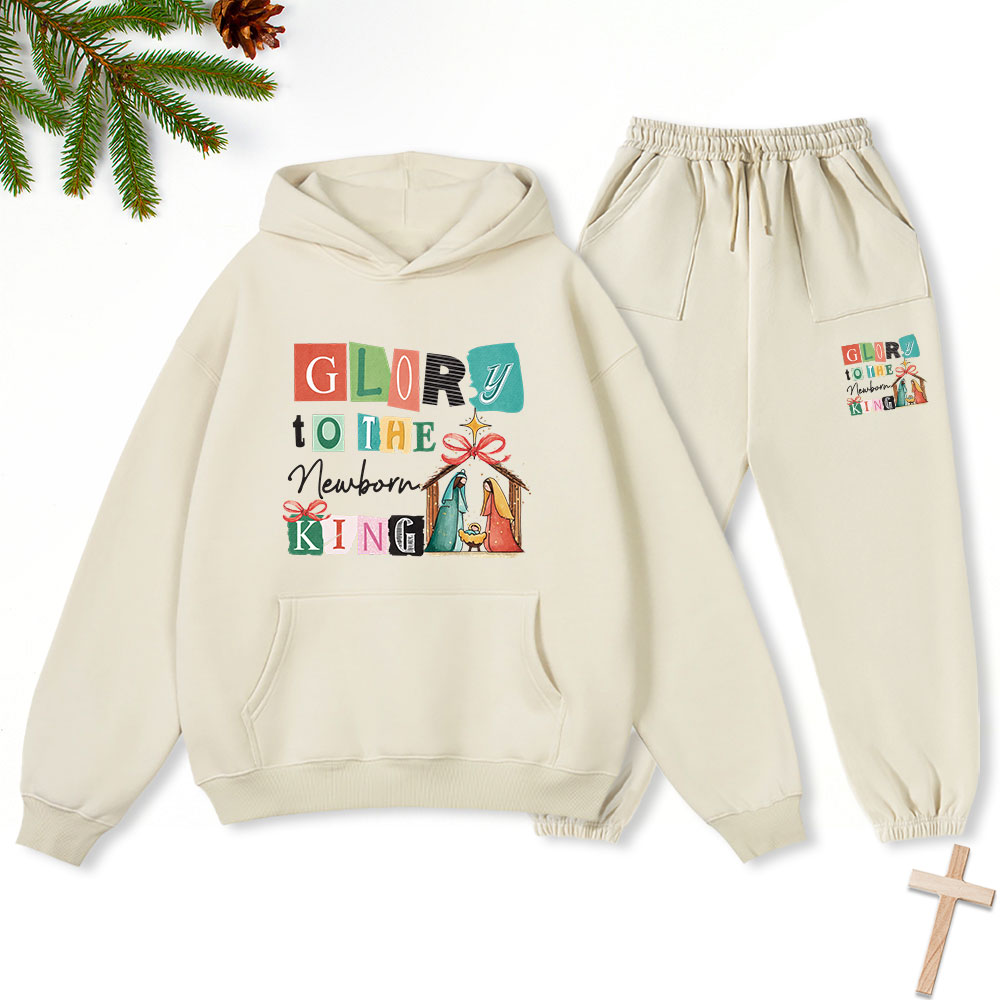 Glory To The New Born King Christmas Christian Fleece Hoodie Set