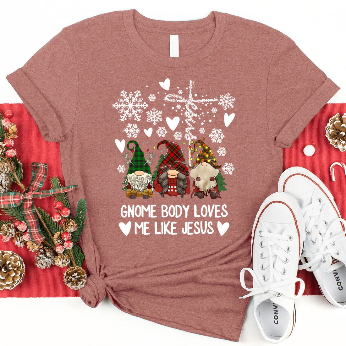 Gnome Body Loves Me Like Jesus Christian Christmas T-Shirt