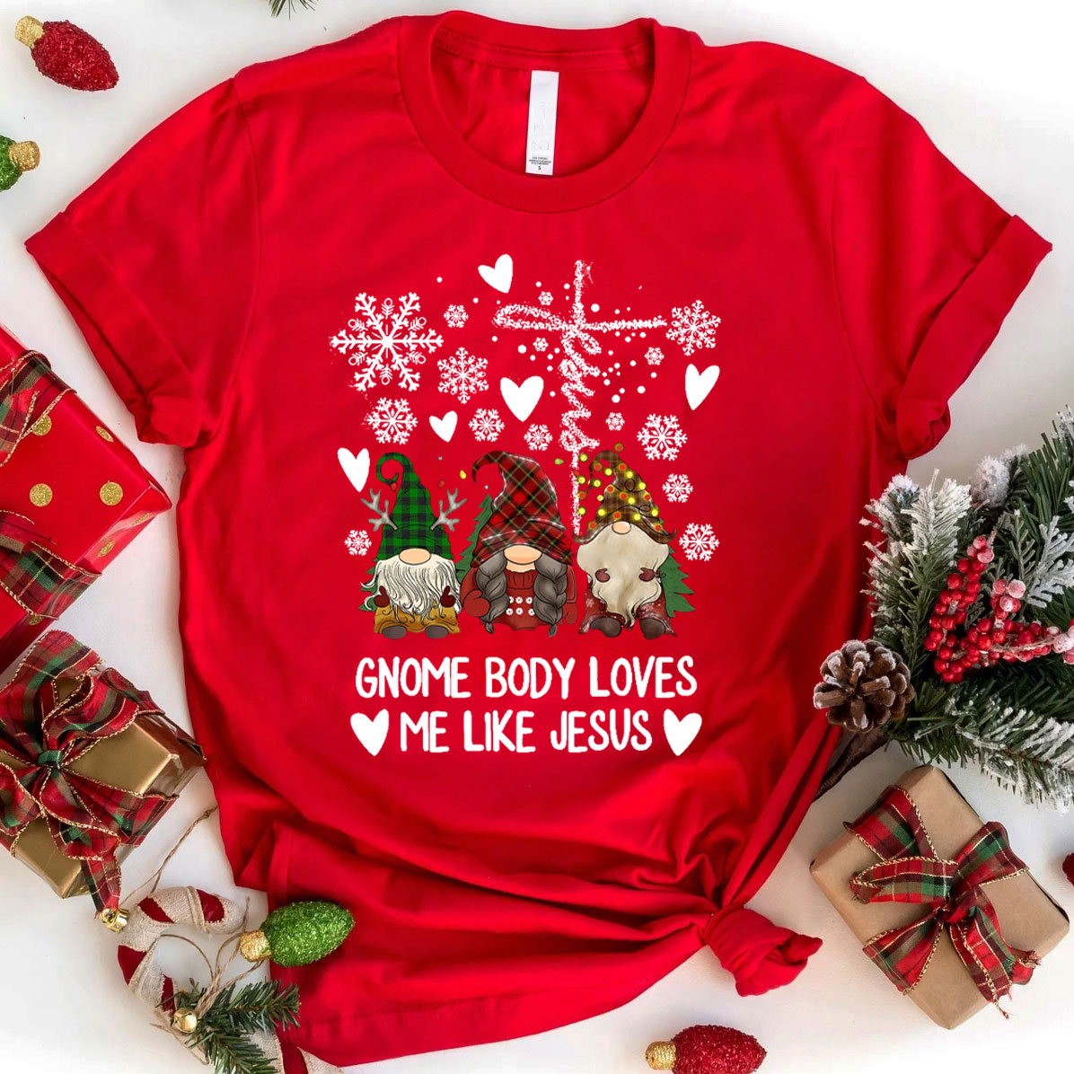 Gnome Body Loves Me Like Jesus Christian Christmas T-Shirt