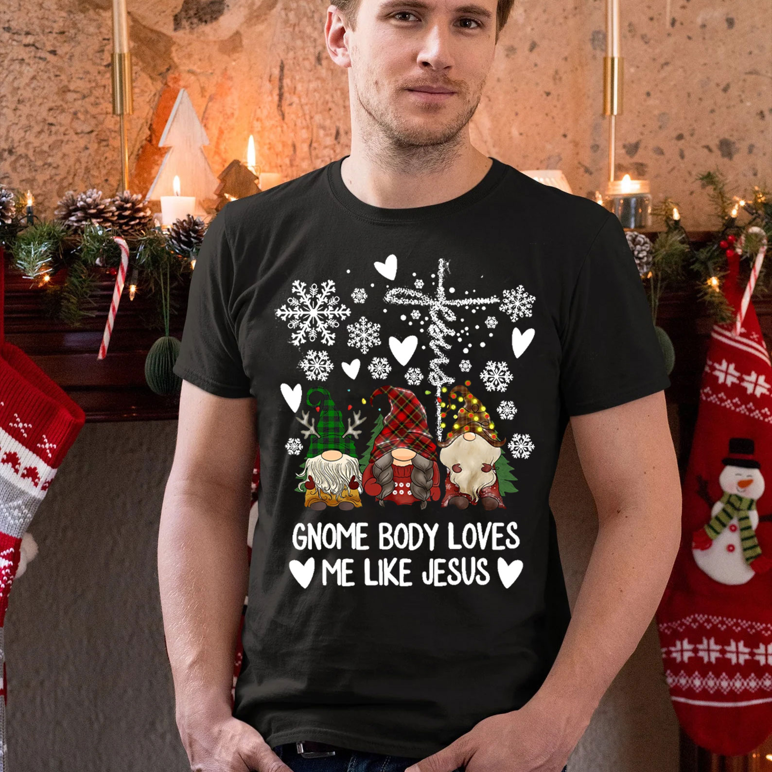 Gnome Body Loves Me Like Jesus Christian Christmas T-Shirt