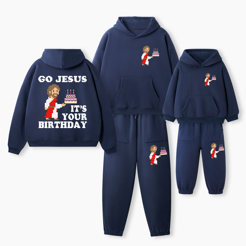Go Jesus It's Your Birthday Christian Premium Matching Fleece Hoodie Set