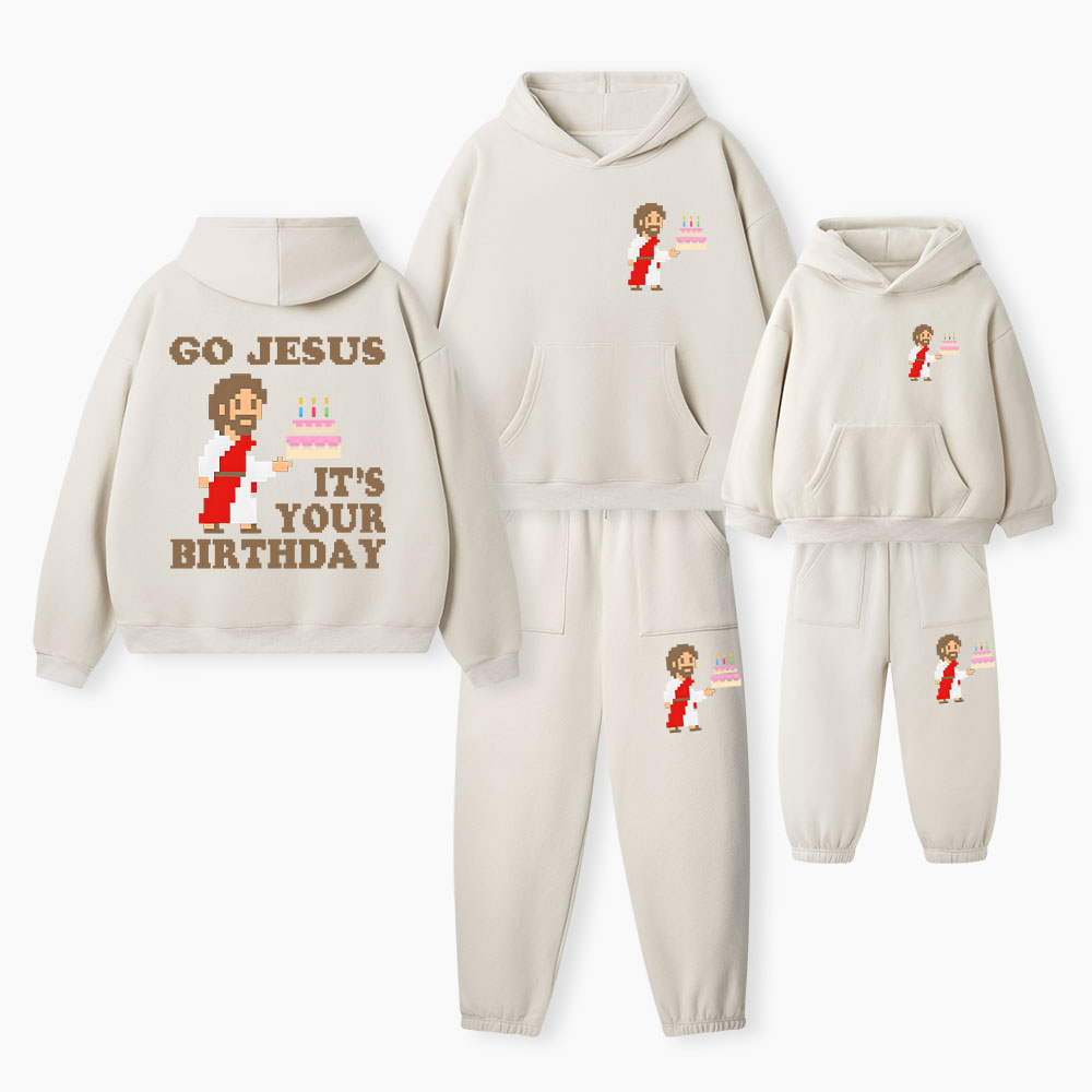 Go Jesus It's Your Birthday Christian Premium Matching Fleece Hoodie Set