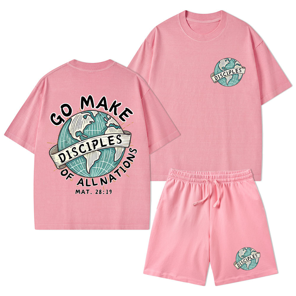 Go Make Disciples Of All Nations Christian Washed T-Shirt & Shorts