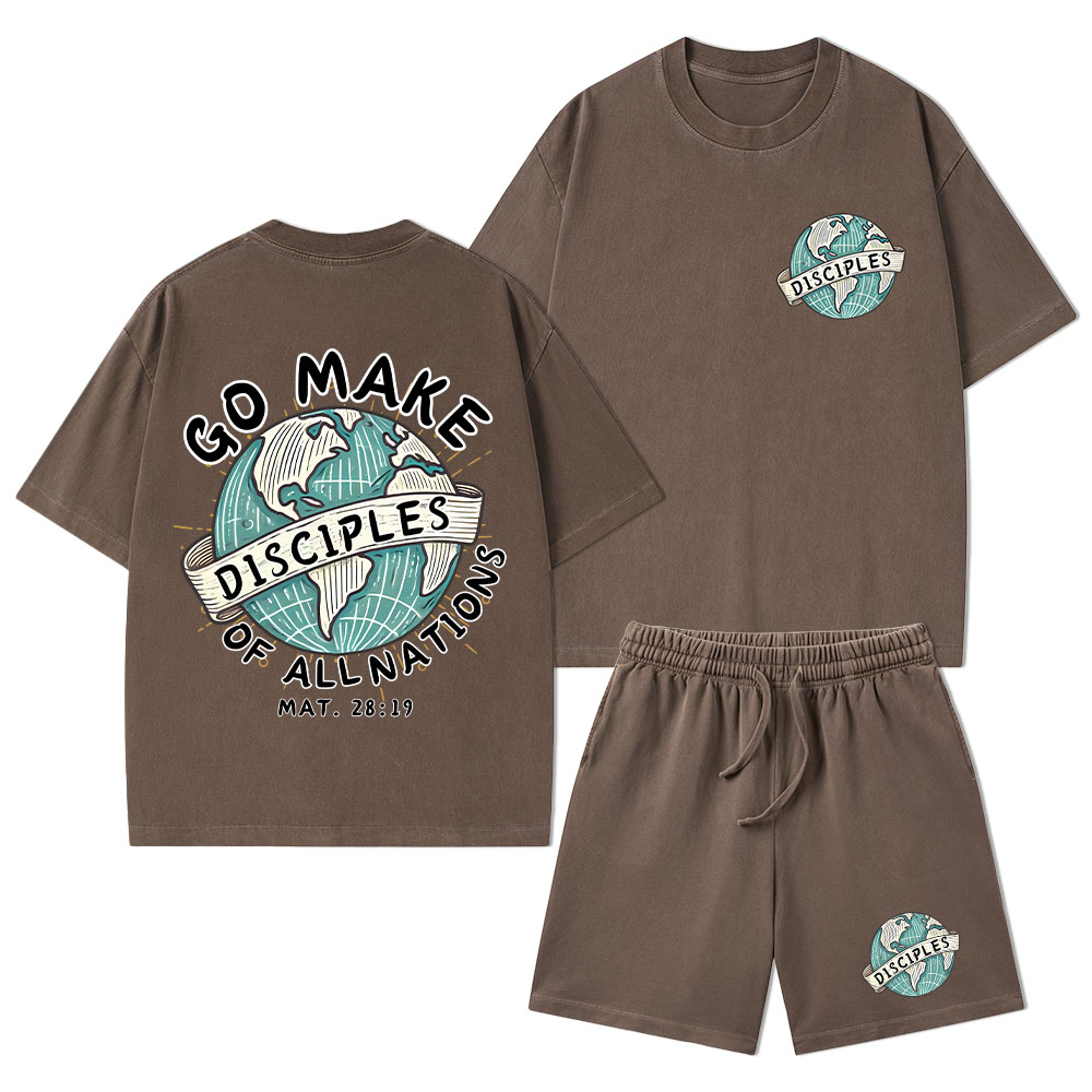 Go Make Disciples Of All Nations Christian Washed T-Shirt & Shorts