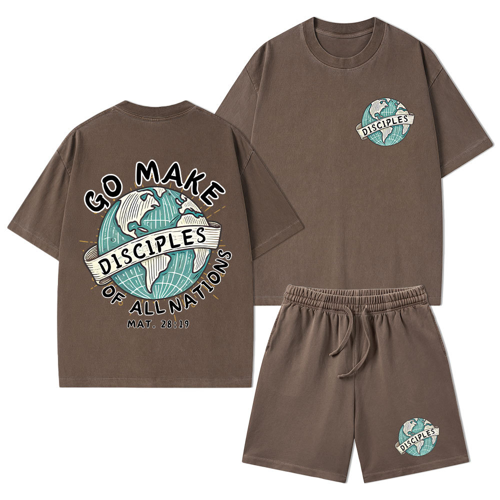 Go Make Disciples Of All Nations Christian Washed T-Shirt & Shorts