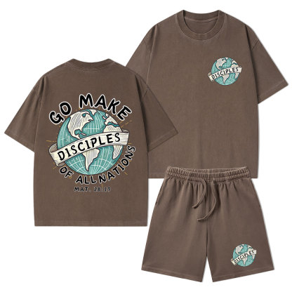 Go Make Disciples Of All Nations Christian Washed T-Shirt & Shorts