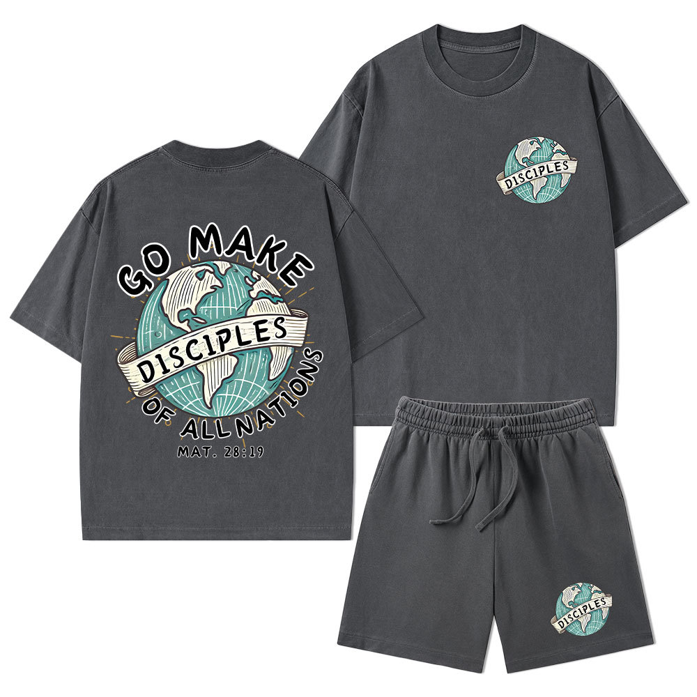 Go Make Disciples Of All Nations Christian Washed T-Shirt & Shorts