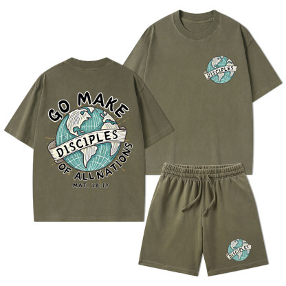 Go Make Disciples Of All Nations Christian Washed T-Shirt & Shorts