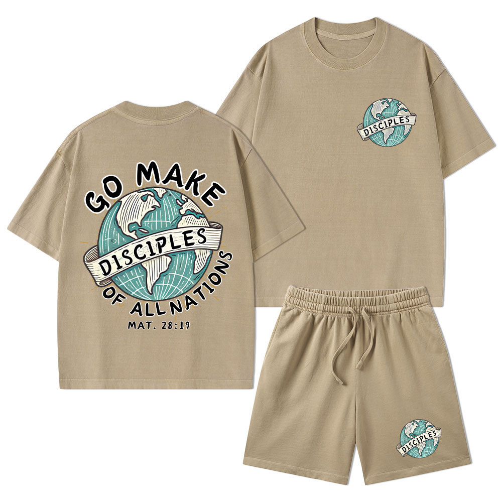 Go Make Disciples Of All Nations Christian Washed T-Shirt & Shorts