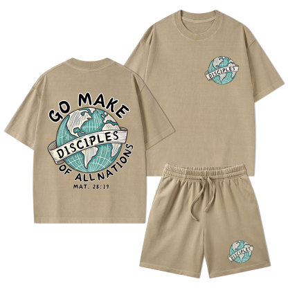 Go Make Disciples Of All Nations Christian Washed T-Shirt & Shorts