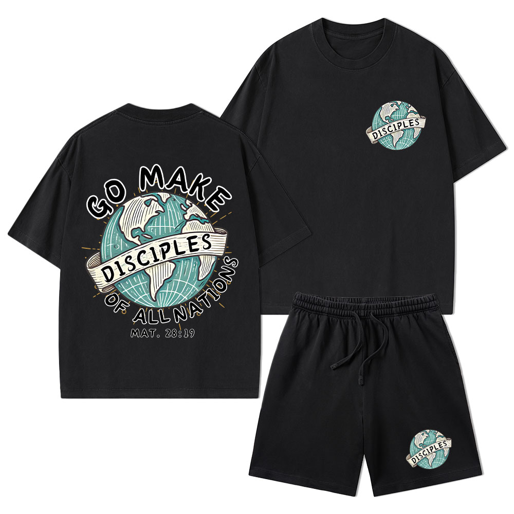 Go Make Disciples Of All Nations Christian Washed T-Shirt & Shorts