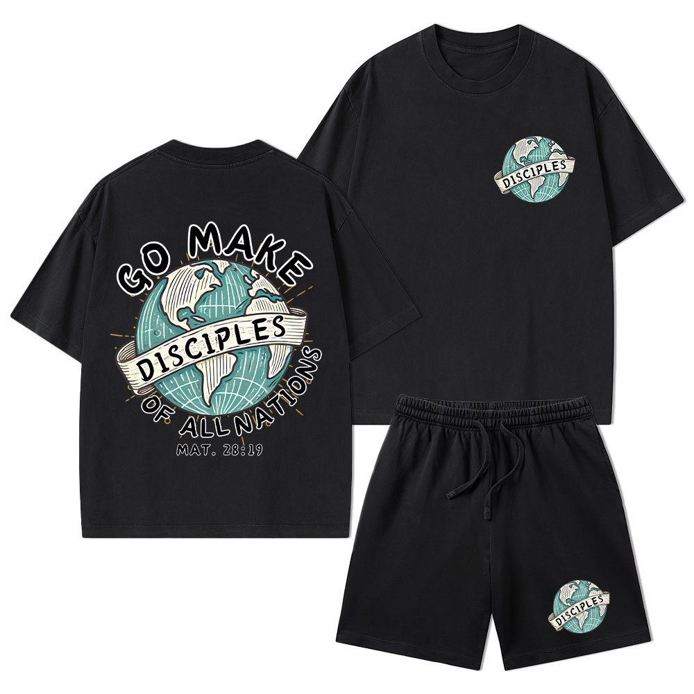 Go Make Disciples Of All Nations Christian Washed T-Shirt & Shorts