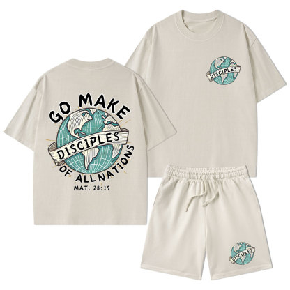 Go Make Disciples Of All Nations Christian Washed T-Shirt & Shorts