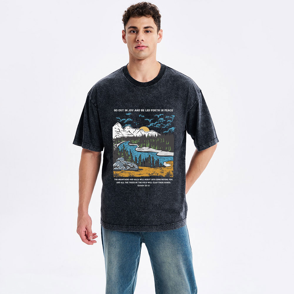 Go Out In Joy And Be Led Forth In Peace Christian Washed T-Shirt