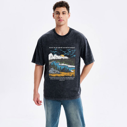 Go Out In Joy And Be Led Forth In Peace Christian Washed T-Shirt