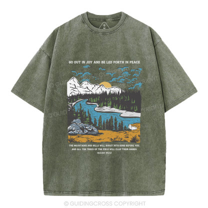 Go Out In Joy And Be Led Forth In Peace Christian Washed T-Shirt