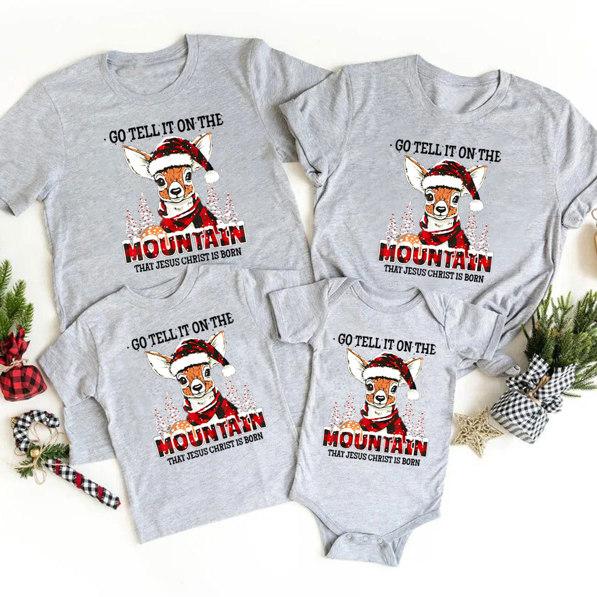 Go Tell It On The Mountain That Jesus Christ Is Born Christian Christmas Family Matching Shirts 