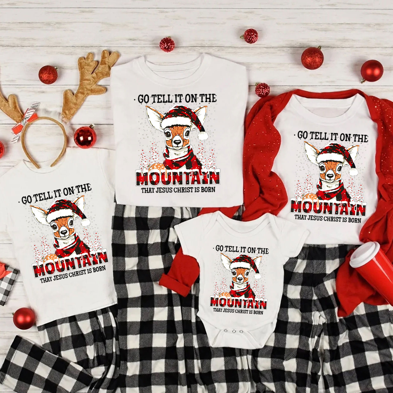 Go Tell It On The Mountain That Jesus Christ Is Born Christian Christmas Family Matching Shirts 