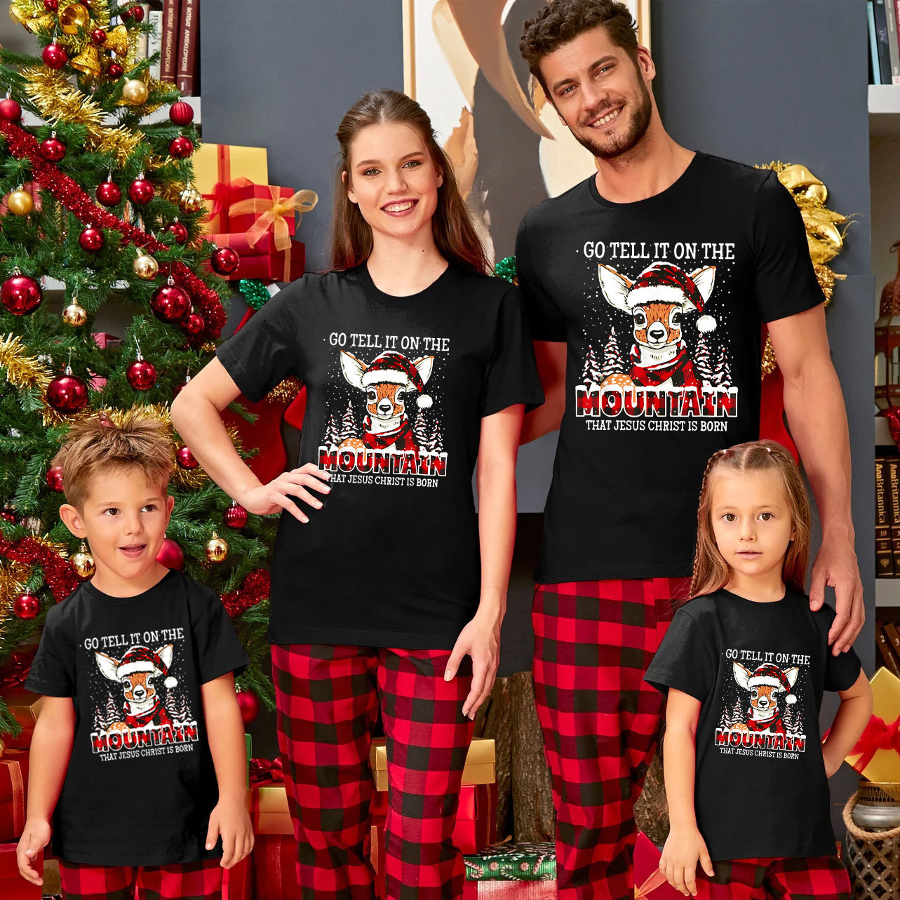 Go Tell It On The Mountain That Jesus Christ Is Born Christian Christmas Family Matching Shirts 