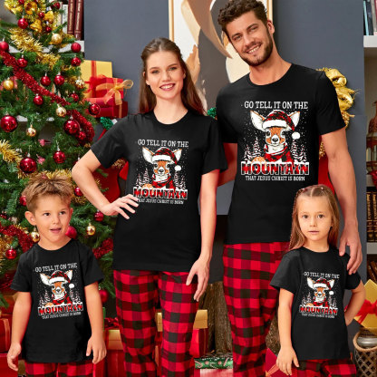 Go Tell It On The Mountain That Jesus Christ Is Born Christian Christmas Family Matching Shirts 