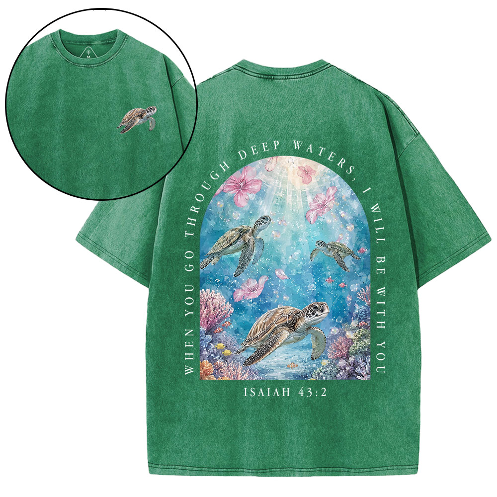 Go Through Deep Waters Christian Washed T-Shirt