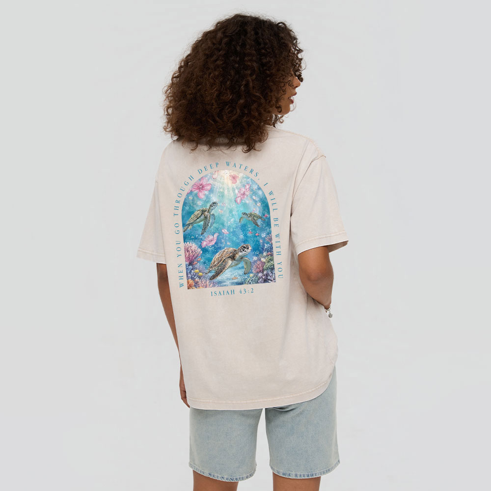 Go Through Deep Waters Christian Washed T-Shirt