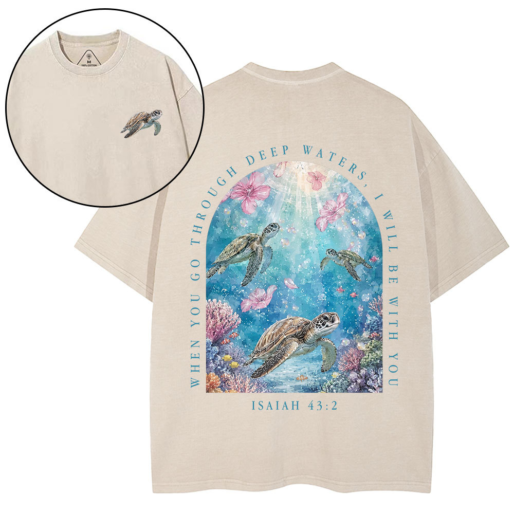 Go Through Deep Waters Christian Washed T-Shirt