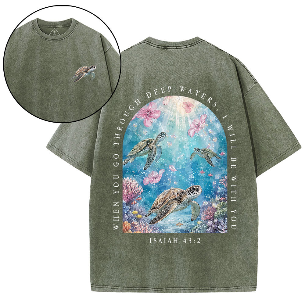 Go Through Deep Waters Christian Washed T-Shirt
