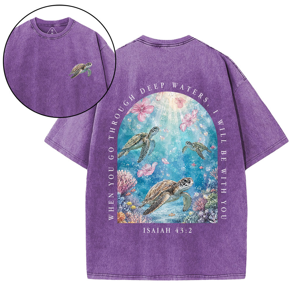 Go Through Deep Waters Christian Washed T-Shirt