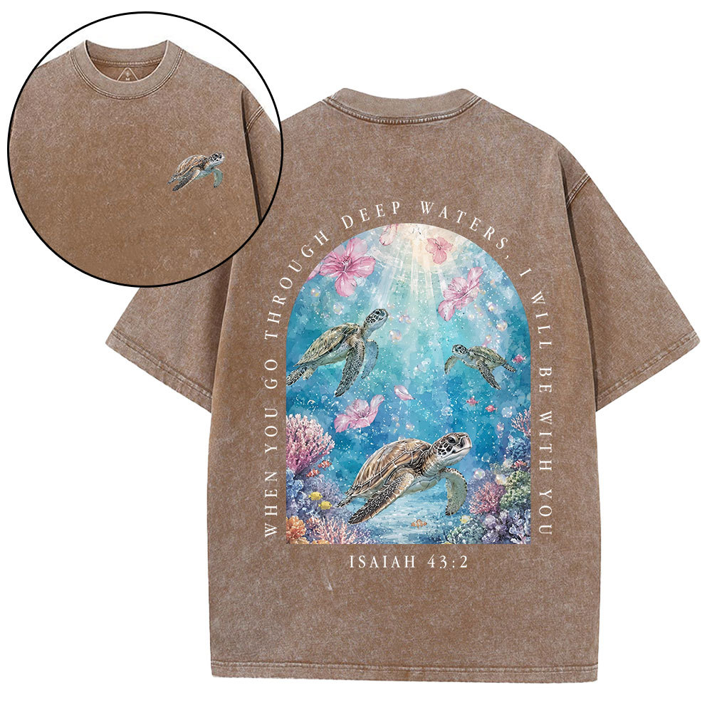 Go Through Deep Waters Christian Washed T-Shirt
