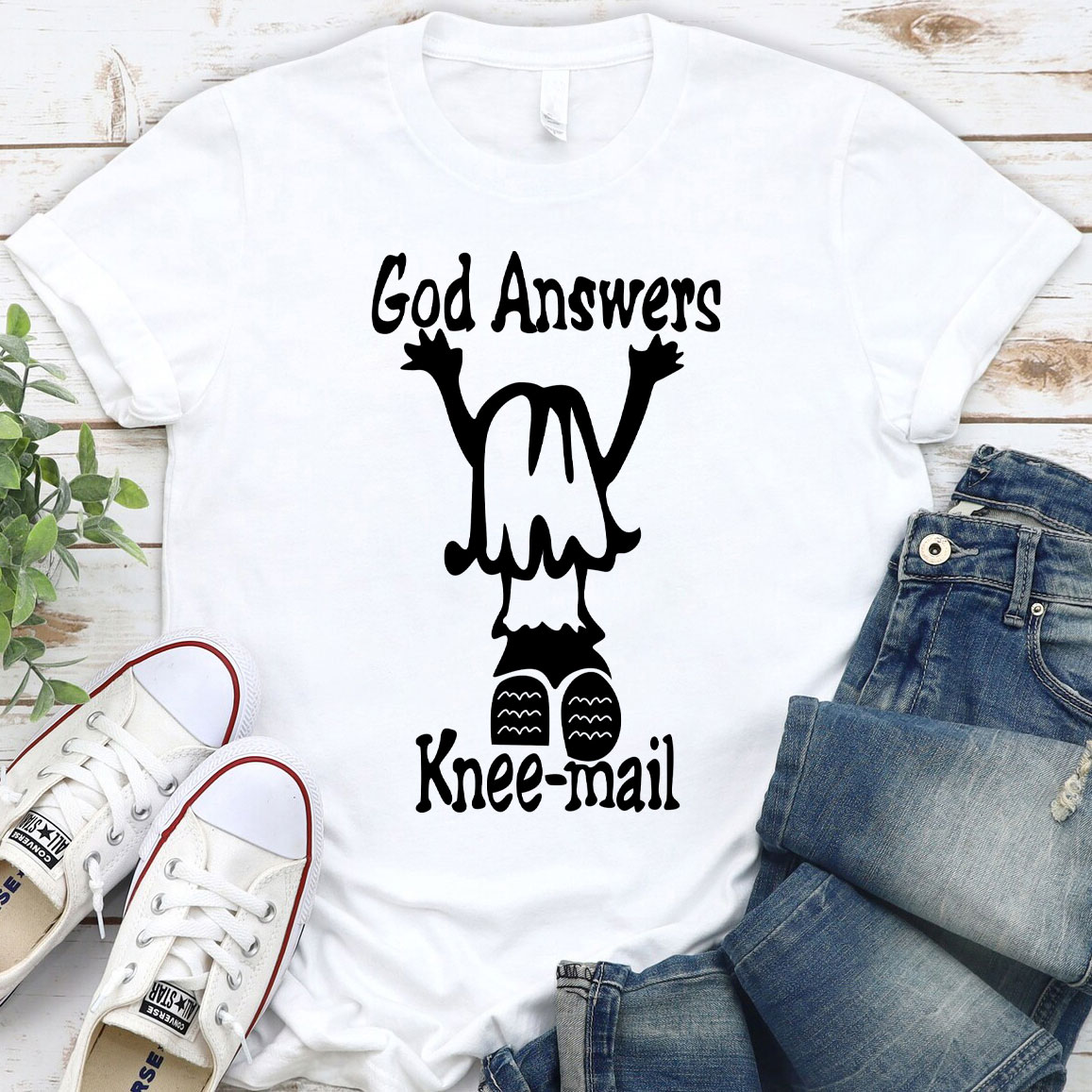 God Answers Knee-mail Christian T-Shirt