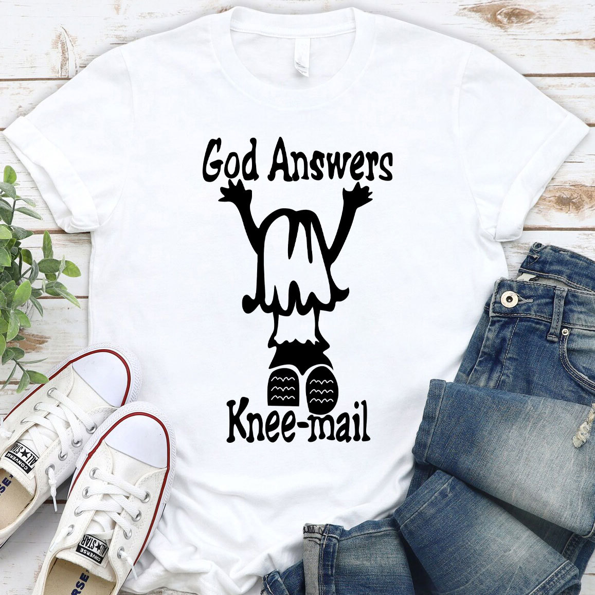 God Answers Knee-mail Christian T-Shirt