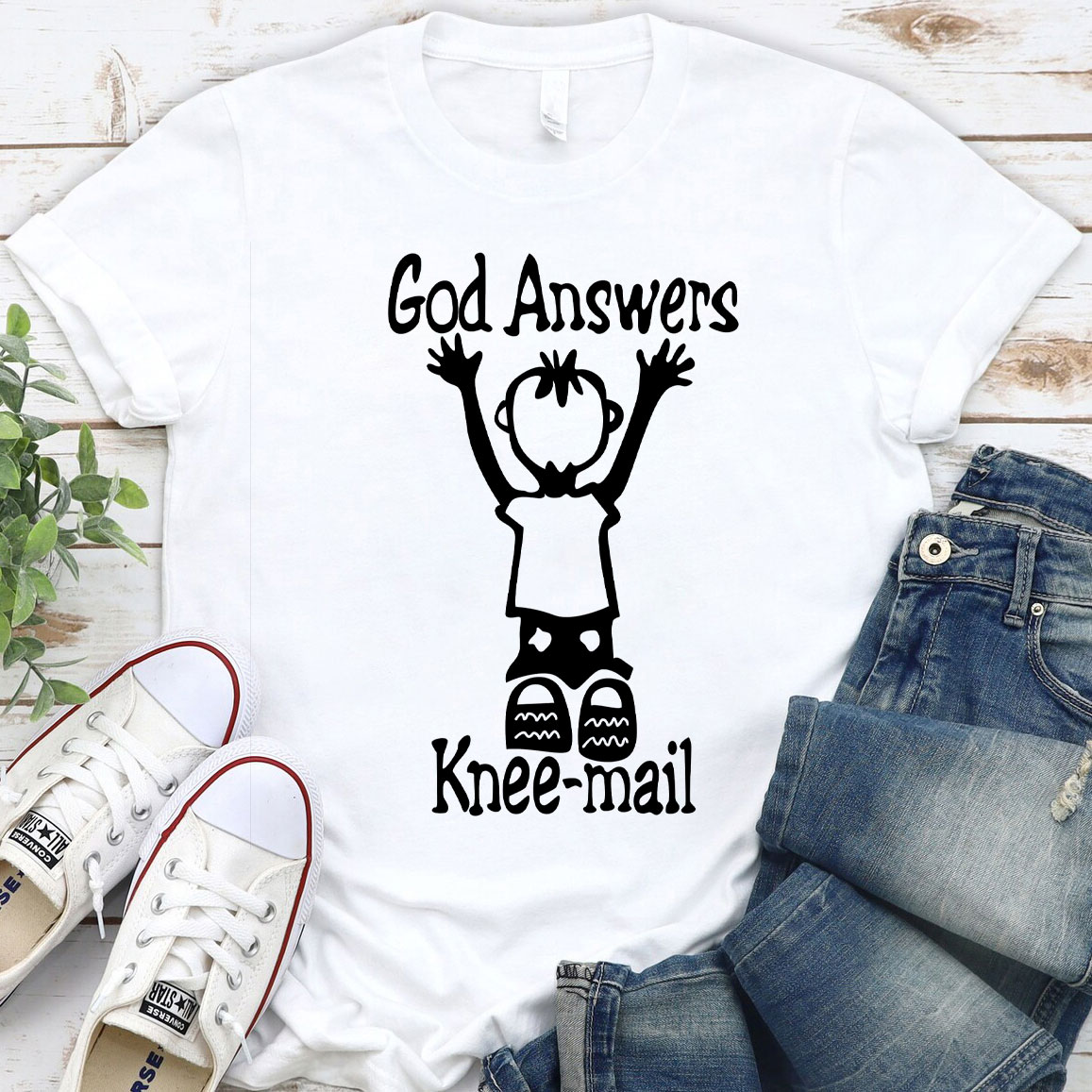 God Answers Knee-mail Christian T-Shirt