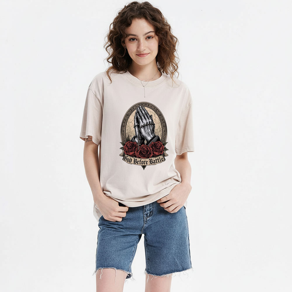 God Before Battle Christian Washed T-Shrt