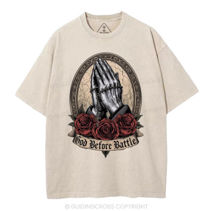 God Before Battle Christian Washed T-Shrt