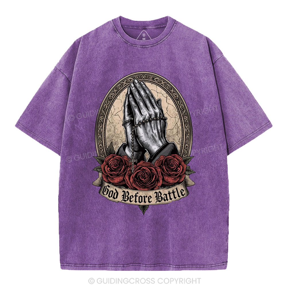 God Before Battle Christian Washed T-Shrt