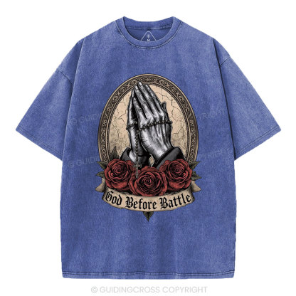 God Before Battle Christian Washed T-Shrt