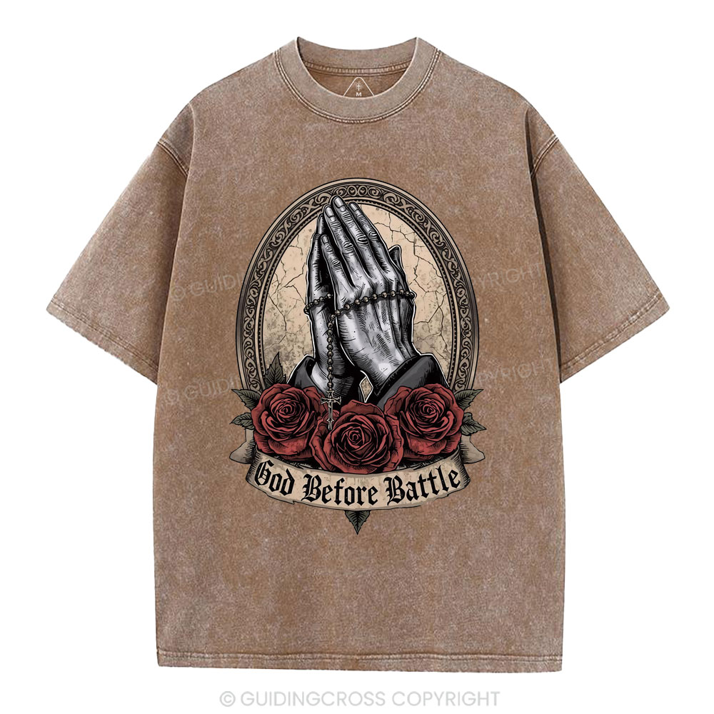 God Before Battle Christian Washed T-Shrt