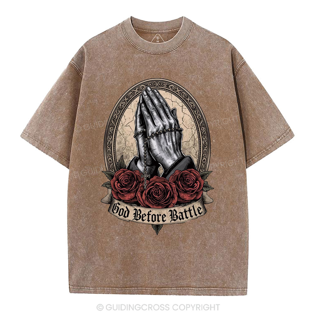 God Before Battle Christian Washed T-Shrt