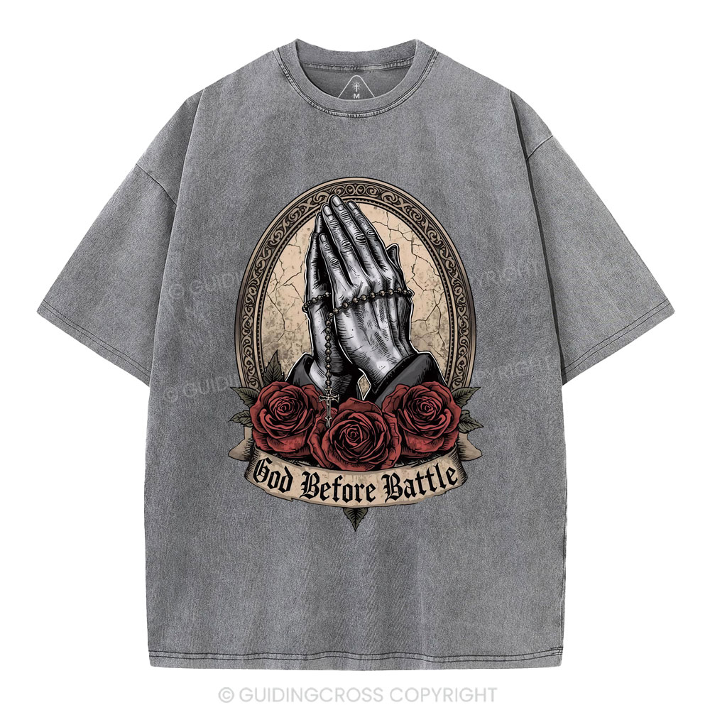 God Before Battle Christian Washed T-Shrt