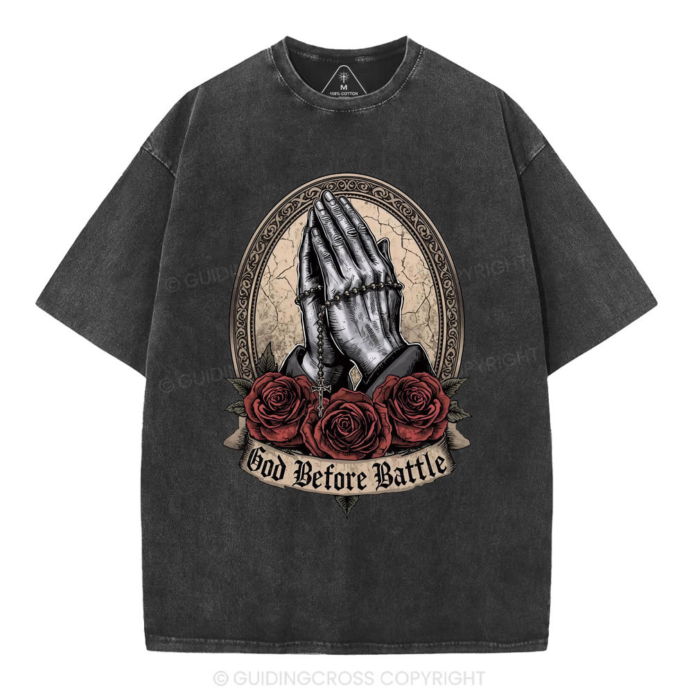 God Before Battle Christian Washed T-Shrt