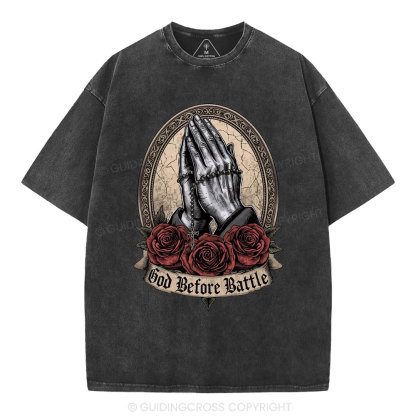 God Before Battle Christian Washed T-Shrt