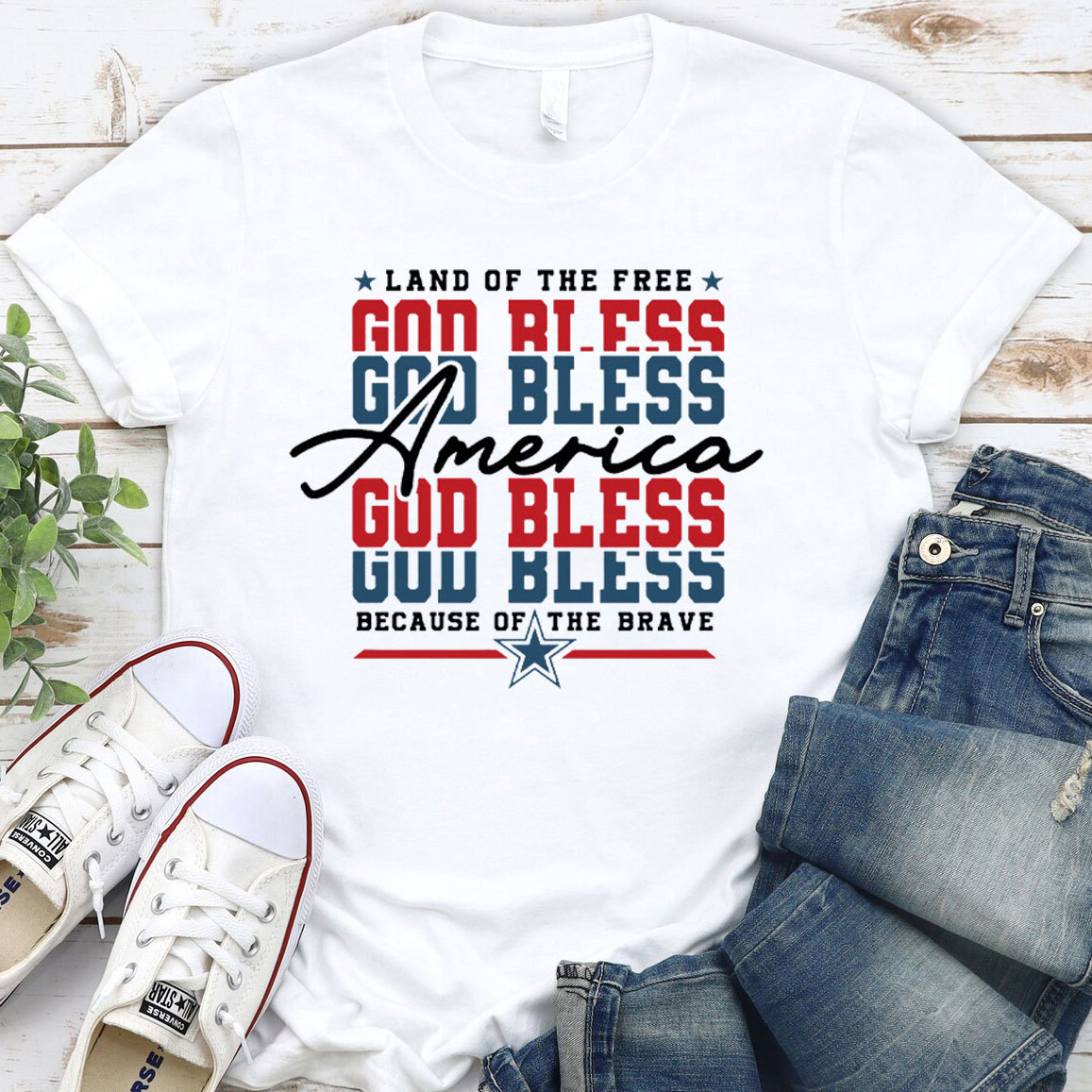 God Bless America Because Of The Brave Christian T-Shirt