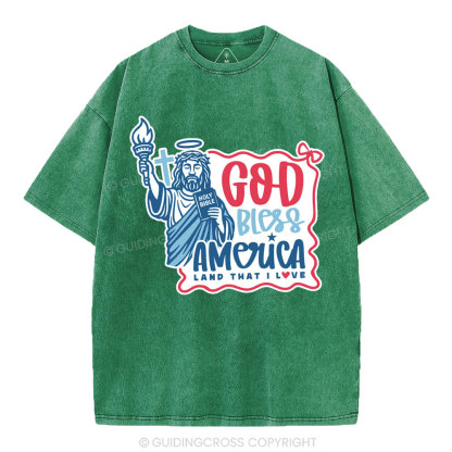 God Bless America Christian Washed T-Shirt