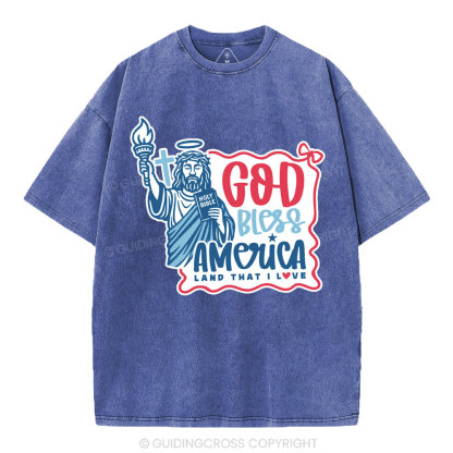 God Bless America Christian Washed T-Shirt