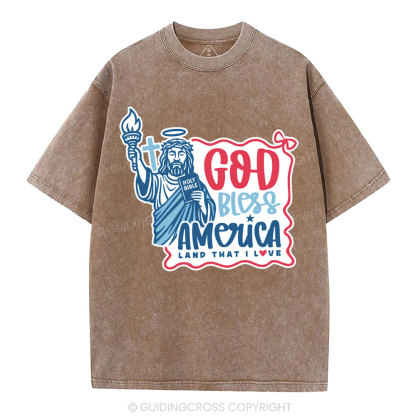 God Bless America Christian Washed T-Shirt