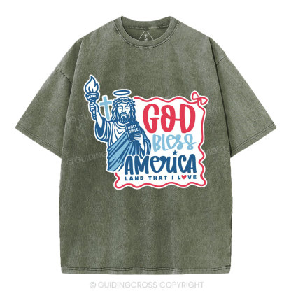 God Bless America Christian Washed T-Shirt