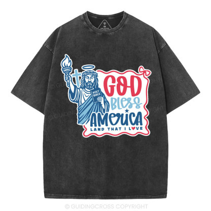 God Bless America Christian Washed T-Shirt